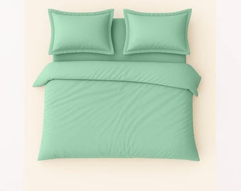Aqua Green Bettwäsche-Set aus Baumwolle: Bettwäsche mit Oxford-Kissenbezügen