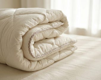 Wool Filled Comforter Insert, Natural Cotton Cover, Breathable All Season Duvet, Luxury Hotel Style Quilt Insert, Moisture Wicking Bedding