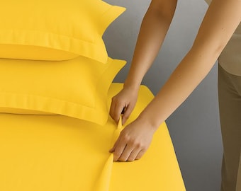 Yellow Fitted Sheet: Deep Pocket, Modern Bedding - Twin to Cal King