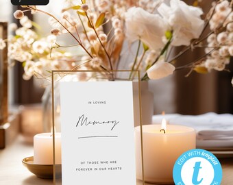 Simple In Loving Memory Sign Template | Editable Loved Ones Sign | Printable Wedding Sign | In Memory Sign | Templett | ITP04