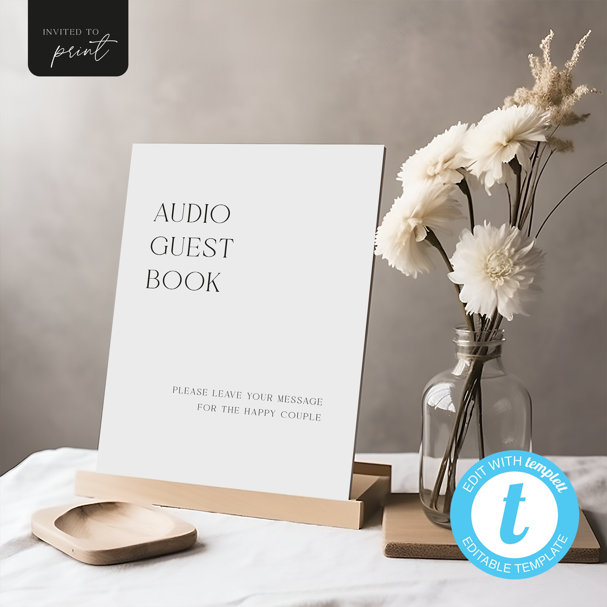 Minimal Audio Guest Book Sign Template Editable Phone Message Sign