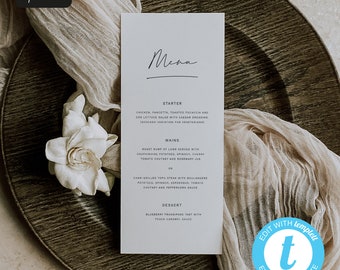 Simple Wedding Menu Template | Editable Wedding Menu | Printable Wedding | Templett | ITP04