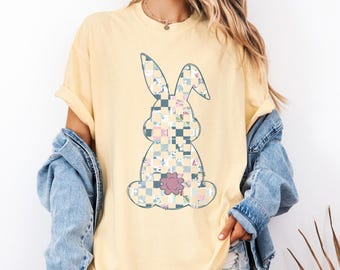 Floral Patchwork Easter Bunny PNG, Bunny Illustration, Easter Decor, Digital Download, Patchwork Art, Spring Graphics faux digital patchwork