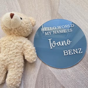 Personalisierte Geburtsankündigung Zeichen - Neugeborenen enthüllen Zeichen - Neues Baby Namenschild - Fotorequisite - Hello World my name