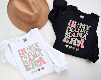 Moletom Praying Mama Na minha era Praying Mama Moletom Camiseta Mãe Cristã Camiseta Retro Mama Presentes para Mama Camiseta Religiosa Camiseta da Moda