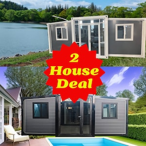 2 Portable Modern Prefab Tiny Home 20x20 Mobile Expandable House for Use, Including Hotel, Office, Shop, and More, with Restroom Included