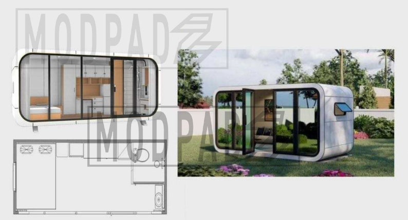 Prefab Modern Tiny House 20ft and 40ft Modular Cabin House, Tiny Home, B&B, Office, Kiosk, Pool House, bar, Restroom SHIPPING INCLUDED image 9