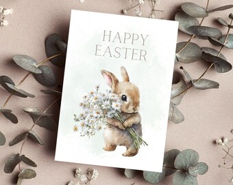 Easter Bunny Card, Elegant Flower Card