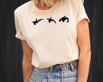 Orcas T-Shirt, Unisex Orca T-Shirt, Whale Shirt, Orca Shirt, Shark Shirt, Marine Biology Gift for Her/Him, Summer Holiday, Summer Shirt