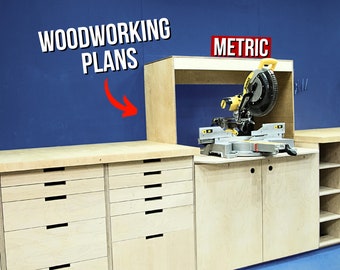 Miter Saw Station Plans, METRIC Woodworking Plans, Miter Station Build Plans, PDF Download, step by step instructions