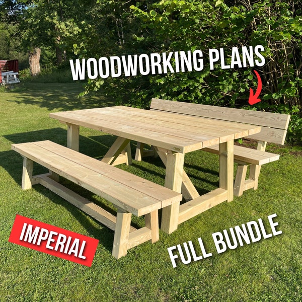 Outdoor Furniture Set, IMPERIAL Woodworking Plans, PDF Download, Build Plans, Step-by-step instructions, outdoor dining table, bench set