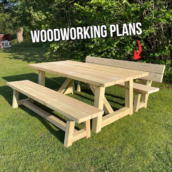 Outdoor Furniture Set, IMPERIAL Woodworking Plans, PDF Download, Build Plans, Step-by-step instructions, outdoor dining table, bench set