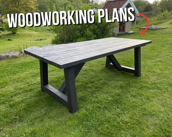 Outdoor Farm Dining Table Woodworking Plans (PDF)