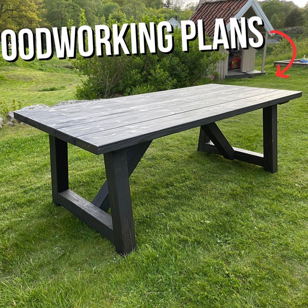 Outdoor Dining Table Plans, Woodworking Plans, Outdoor Furniture, Farm Dining Table, Instructions