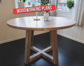 Round Dining Table, Build Plans, Woodworking Plans, Imperial and Metric, DIY dining table plans, PDF Download