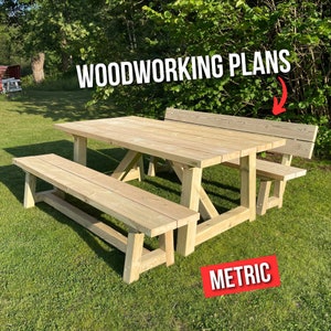 Outdoor Furniture Set, METRIC Woodworking Plans, PDF Download, Build Plans, Step-by-step instructions, outdoor dining table, bench set