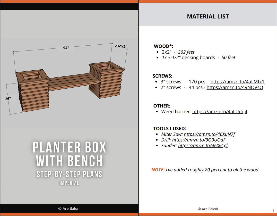 DIY Planter Box With Bench Woodworking Plans (PDF Download) - Etsy
