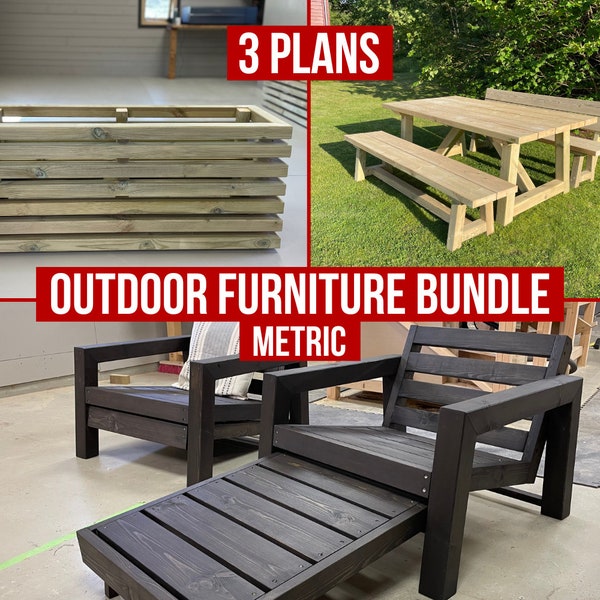 Outdoor Furniture Plans Bundle, METRIC, Furniture Set, Lounge Chairs, Planter Box, Woodworking Plans, Build Instructions, Digital Download