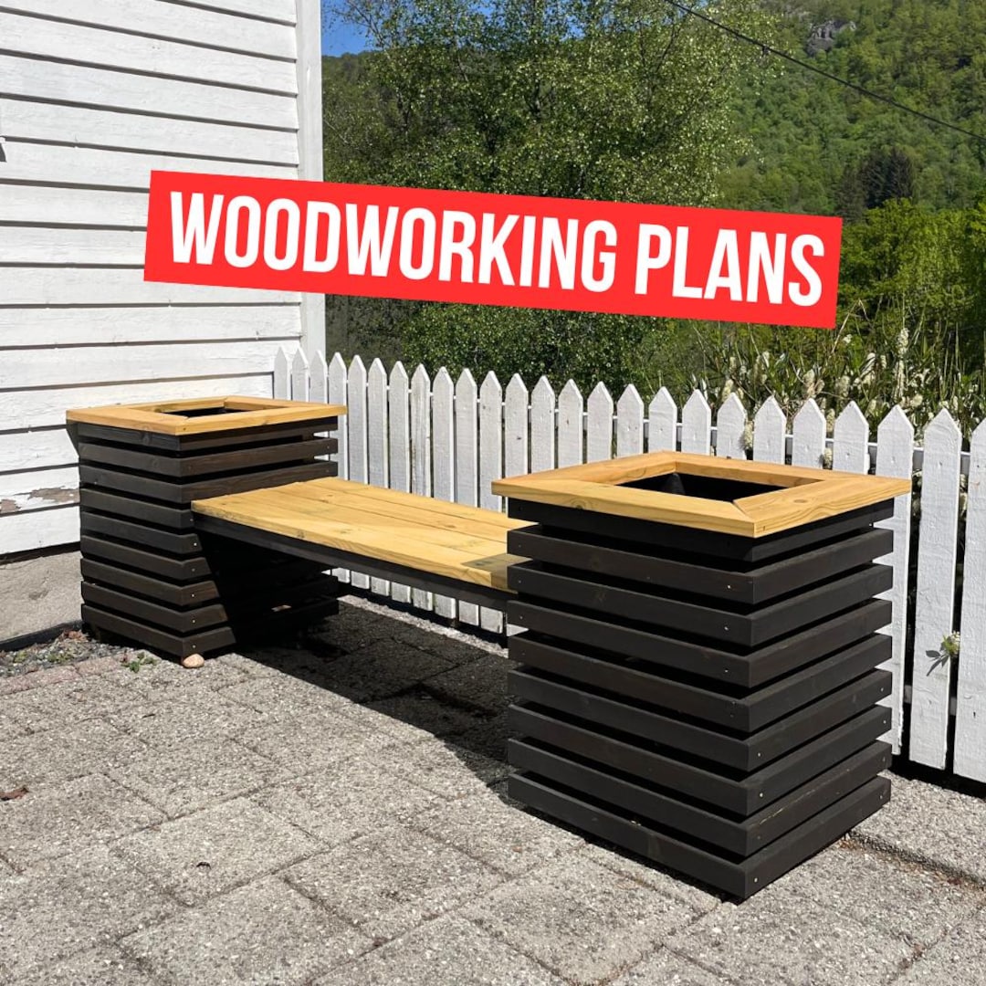 DIY Planter Box With Bench Woodworking Plans (PDF Download) - Etsy