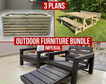 Outdoor Furniture Plans Bundle, IMPERIAL, Furniture Set, Lounge Chairs, Planter Box, Woodworking Plans, Build Instructions, Digital Download