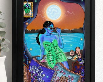 Arte mural de la Diosa Celestial: Ilustración espiritual moderna con cita