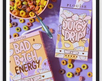 Impresión energética de Plouise Bad Bitch / Póster artístico de cereales afrutados y jugosos / Impresión de pared colorida