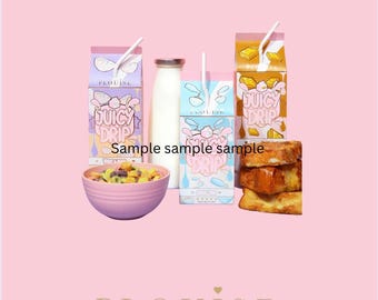 Lámina de arte mural inspirada en P.Louise: Cereal y leche con jugo de goteo, estética / Póster pop art divertido