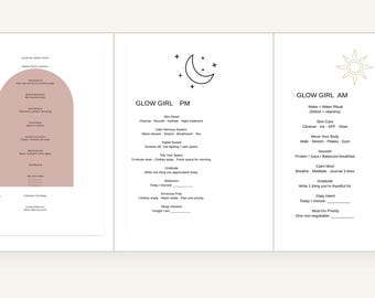 Paquete de rutina Glow Girl / Mañana + Tarde + Reinicio semanal / Set de agenda Soft Life / Imprimibles de autocuidado femenino / Plantillas Glow Up / Digital Down