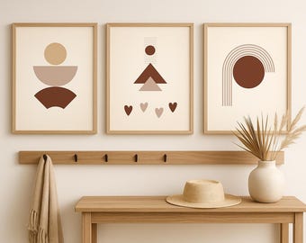 Set de 3 láminas modernas de estilo bohemio para la entrada / Láminas abstractas neutras / Arte minimalista lineal en terracota / Decoración escandinava Japandi para el hogar / Dig