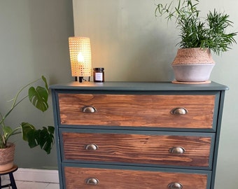 Upcycled Solid Pinewood Chest of Drawers in Pine Green