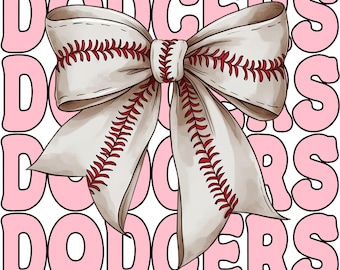 Lazo de croqueta de béisbol rosa de los Dodgers. Archivo PNG digital de 300 DPI para descargar. Perfecto para sublimación o DTF.