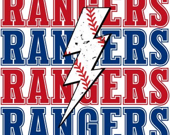 Rangers Baseball 300 DPI PNG Digital file for downloading. Perfect for sublimation or DTF. Can be customized for any team/color