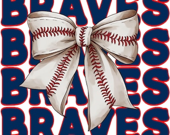Braves Baseball Coquette bow 300 DPI PNG Digital file for downloading. Perfect for sublimation or DTF.