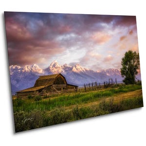 Moulton Barn Sonnenaufgang Sonnenaufgang Druck - Grand Teton Nationalpark, Jackson Hole Wyoming, Western Art, Mormon Row - Druck / Leinwand / Acryl / Metallwandkunst