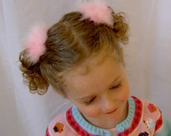 Pigtail Clips, Marabou Feather Princess Puffs, Toddlers and Little Girls hair clips, great gift