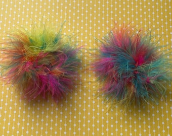 Pigtail Clips, Marabou Feather Princess Puffs, Toddlers and Little Girls Rainbow Hair Clips, Great Gift