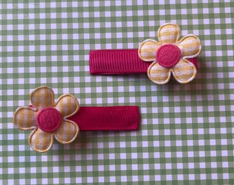 Flower Hair Clips - Stylish Pink and Yellow Accessory for Girls