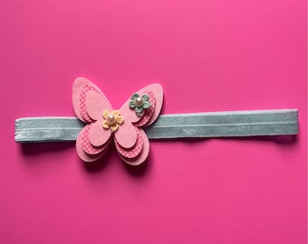 Butterfly Infant Headband, Pretty Pink and Mint Green Accessory, Great Gift
