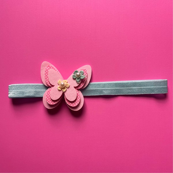 Butterfly Infant Headband, Pretty Pink and Mint Green Accessory, Great Gift