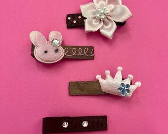 Hair Clips for Girls - Set of 4 Pink and Brown Clips