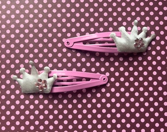 Pink and Silver Princess Crown Hair Clips, Great Gift