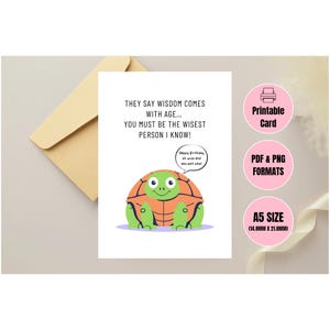Carte d'anniversaire imprimable, tortue verte, drôle, sarcastique, adorable anniversaire pour maman, papa, amis, carte d'anniversaire A5 en téléchargement numérique