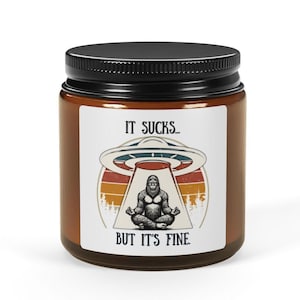 Candle, Bigfoot Zen Abduction Scented Soy Candle, Funny Alien UFO Gift, Meditation Decor, Sasquatch Space Theme Candle, It Sucks But It&#39;s