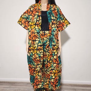 Africa print Women&#39;s 2-piece Kimono pants set, Ankara jacket top with pants, Kimono set, Dansiki Jacket, Wide leg pants