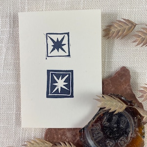 Tiny 2x3 Dual Burst Print | Original Art | Hand Carved | Block Print | Square Series