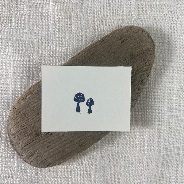Teeny Tiny, Itty Bitty, Micro Mushroom Pair Print | Original Art | Hand Carved | Lino Block Print