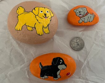 Hand Painted Cute Puppies Rocks
