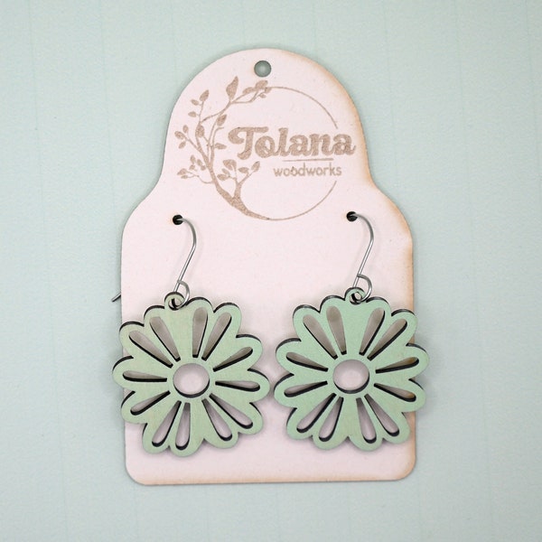 Wooden earrings, lasercut, flower, boho