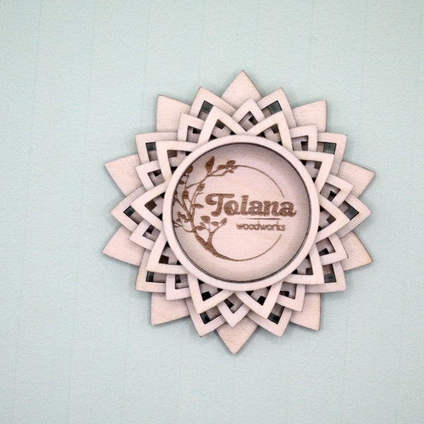 Decorative wooden tealight holder, laser-cut, multi-layer, floral motif, sustainable gifts.