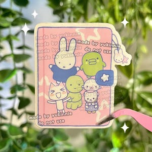 Naklejka na pamiętnik Trinket, słodka, głupia naklejka, słodka naklejka na brelok do kluczy, naklejki na pamiętnik Kawaii, różowy, zielony, króliczek